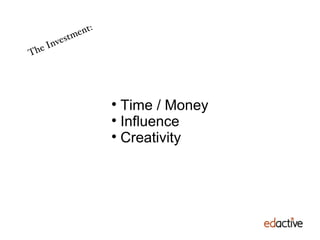 The Investment: Time / Money Influence Creativity 