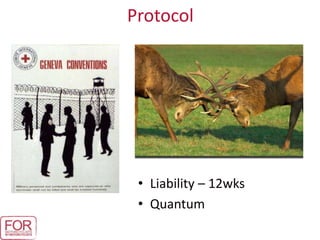 Protocol
• Liability – 12wks
• Quantum
 