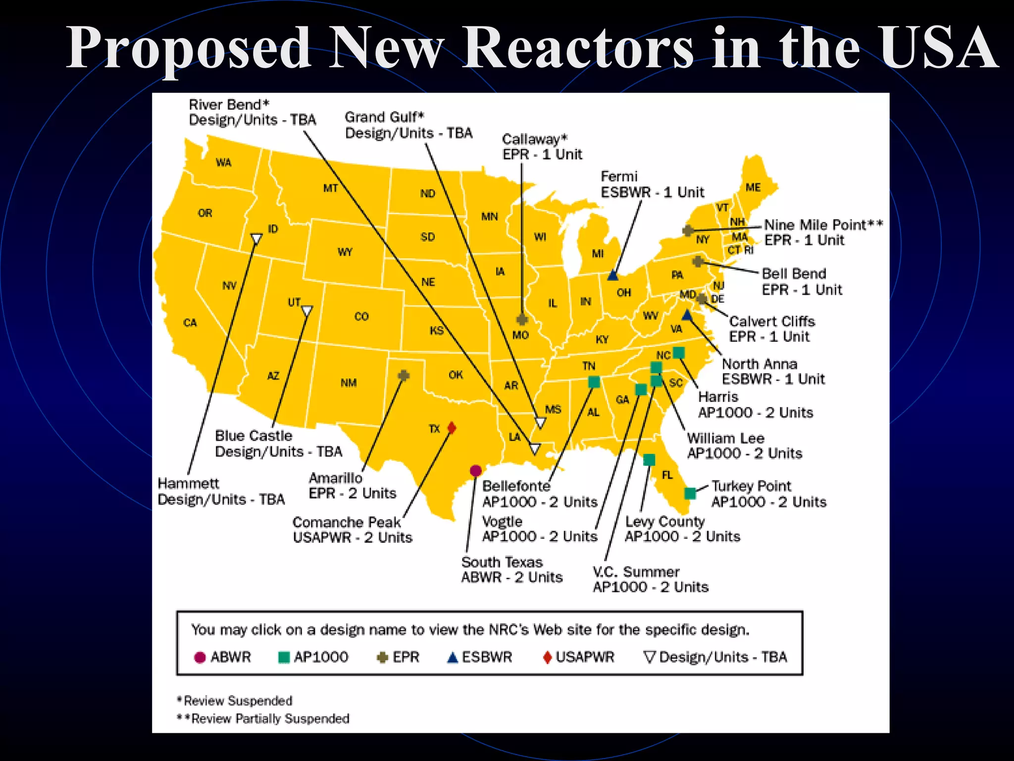 Proposed New Reactors in the USA 