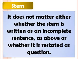 Stem Option Test Example Assessment of Learning - Multiple Choice Test | PPTX