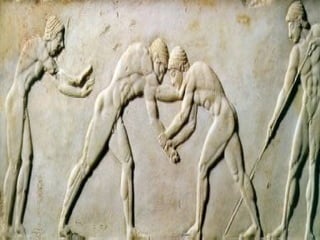 Els qui practicaven l’esport anaven despullats (gymnos vol dir nu) i s’untaven el cos amb oli! Les dones tenien prohibida l’entrada! El primer dia feien juraments d’honor (no fer trampes), conferències i recital poètics! Només hi havia premi pel primer que era tractat amb tots els honors! A Atenes els guanyadors eren lliurats de pagar impostos o els  donaven diners per tota la vida! 