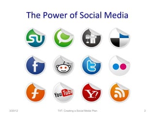 The Power of Social Media




3/20/12          T4T: Creating a Social Media Plan   2
 