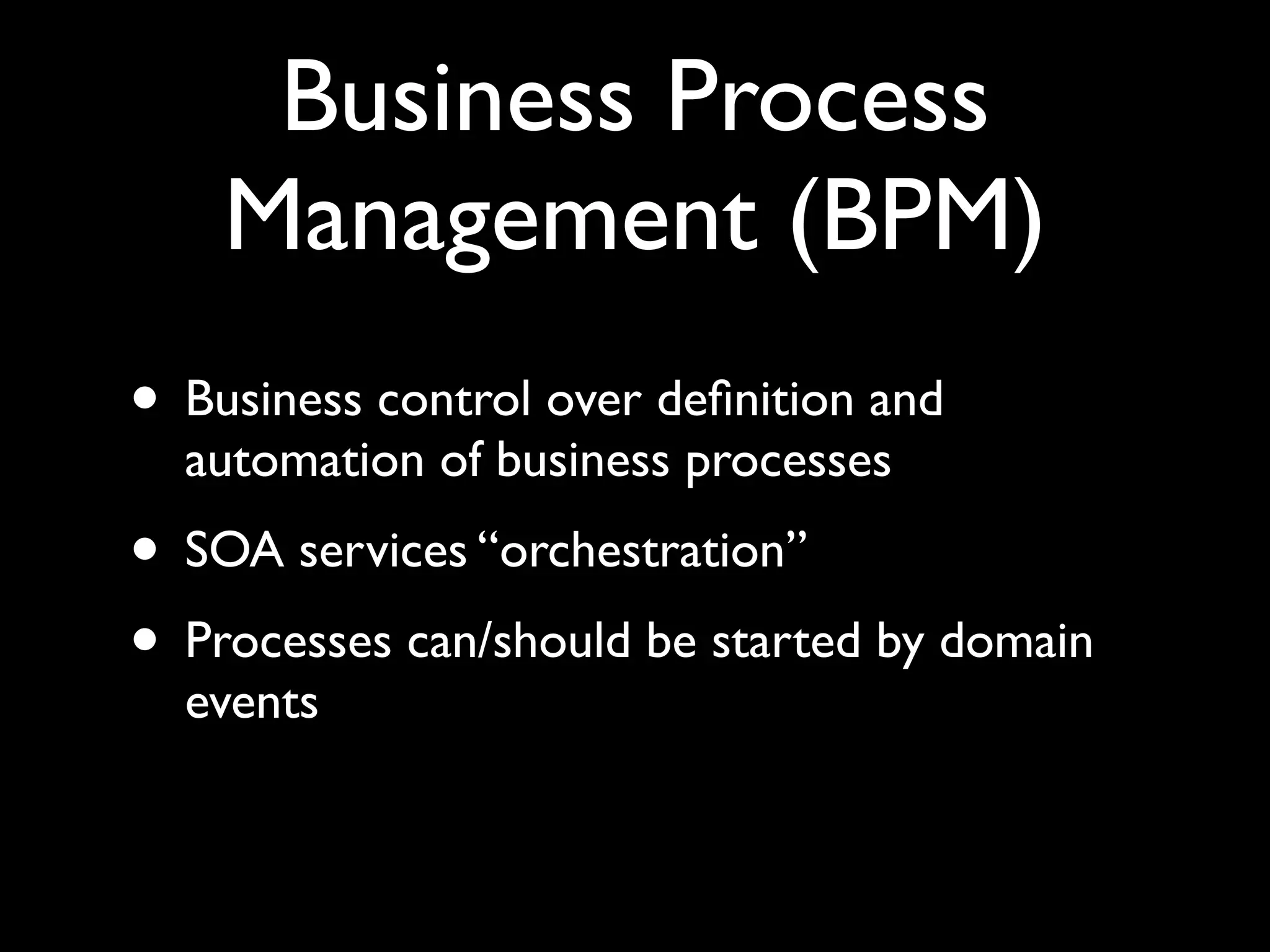 CEP Examples
                                     request/response
                                         “action”


events          Correlation            events “ﬁndings”

                  (CEP)

if there are no Mastercard deposits from France in
5 minutes during business hours,
send NoDespositsEvent

if there are >30 failed logins using >5 accounts
from the same ip within 2 minutes,
block the ip for 24 hours

if customer loses €2000 in the casino within 30
minutes and customer != highroller
send PotentialHighrollerEvent AND grant €200
casino premium
 