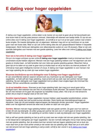 Dating hoger opgeleiden