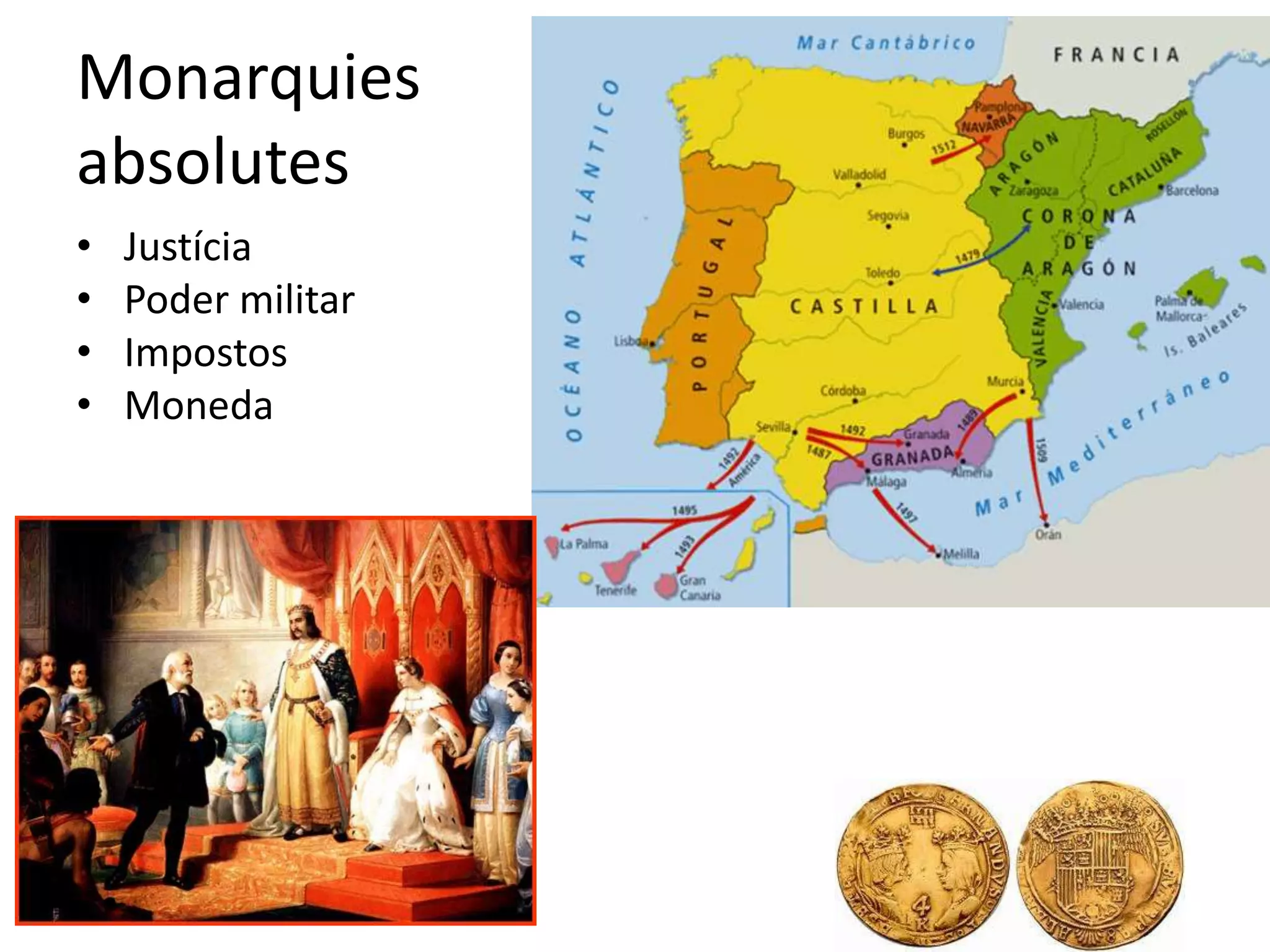 Monarquies
absolutes
•   Justícia
•   Poder militar
•   Impostos
•   Moneda
 