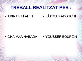 TREBALL REALITZAT PER :
●   ABIR EL LLAITTI   ●   FÀTIMA KADOUCHI




●   CHAIMAA HABADA    ●   YOUSSEF BOURZIN
 