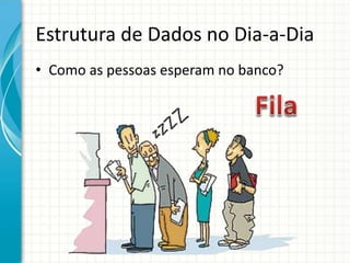 Estrutura de Dados no Dia-a-Dia
• Como as pessoas esperam no banco?
 