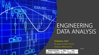 ENGINEERING
DATA ANALYSIS
Profcharlton INAO
Six sigma certified lecturer
Professor, EDA/statistics
4/5/2022
EDA lecture 1 week 1 1
 