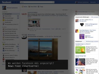 Wo werden Facebook-Ads angezeigt?
News-Feed (Startseite)
                                            die.socialisten.at
                                    social network development
 