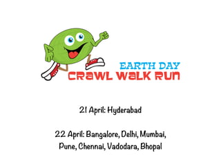 21 April: Hyderabad
                 -
22 April: Bangalore, Delhi, Mumbai, 
 Pune, Chennai, Vadodara, Bhopal
 