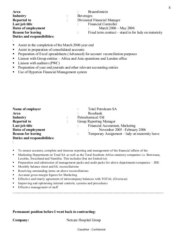 resume reason for leaving