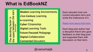 What is EdBookNZ
@vanschaijik 3
Each educator took one
current education term and
wrote the irrelevance of it.
Read more a...