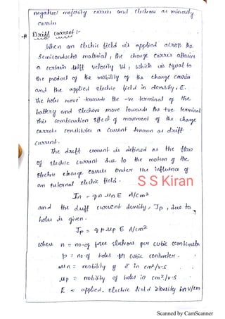Semiconductor Physics EDC 1st UNIT Notes by S S Kiran Sir | PDF
