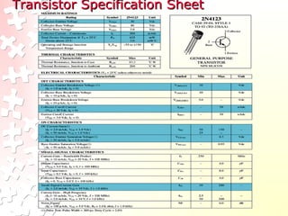 Transistor Specification SheetTransistor Specification Sheet
 