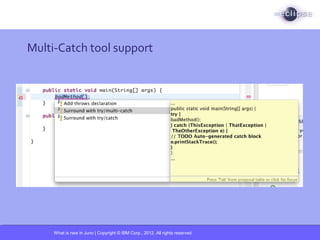 What is new in Juno | Copyright © IBM Corp., 2012. All rights reserved.
Multi-Catch tool support
 