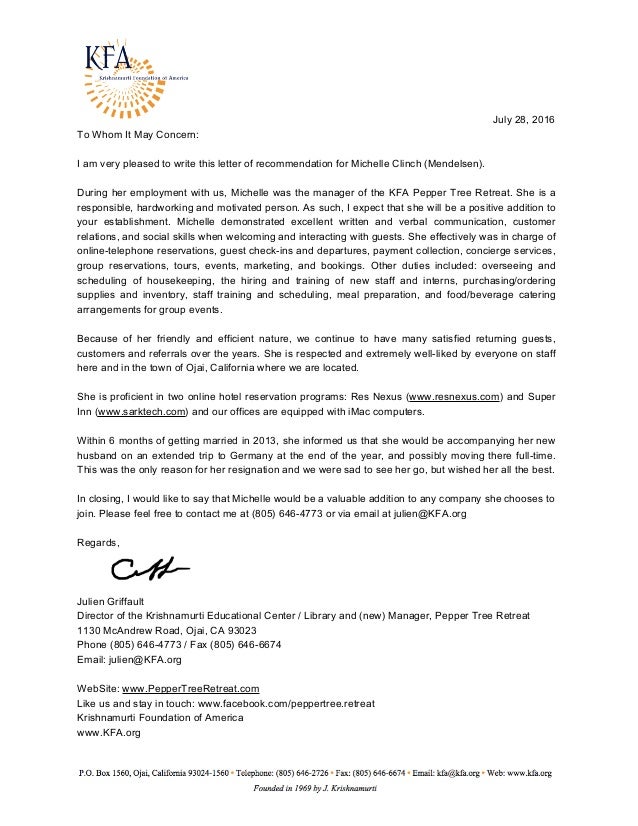 Rec Letter For Michelle Clinch J Griffault