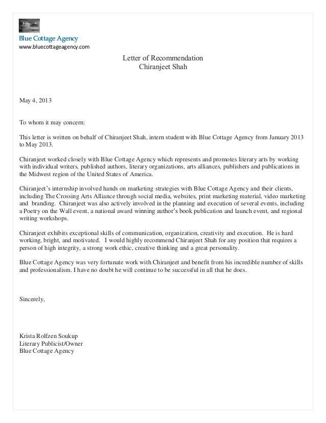 chiranjeet shah recommendation letter letter of recommendation for a creative person