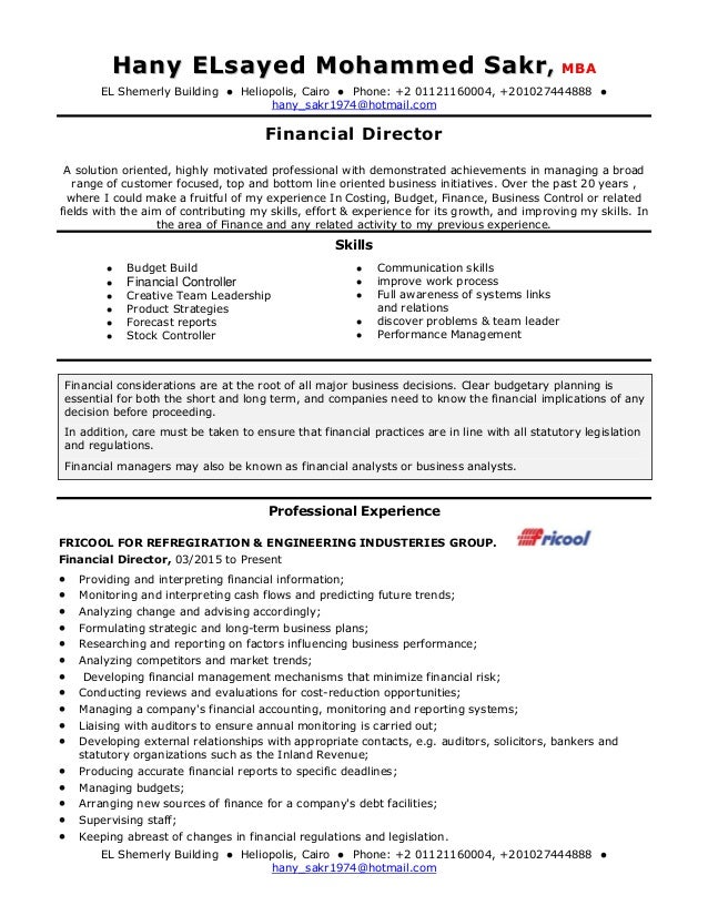 Financial Director CV 2017