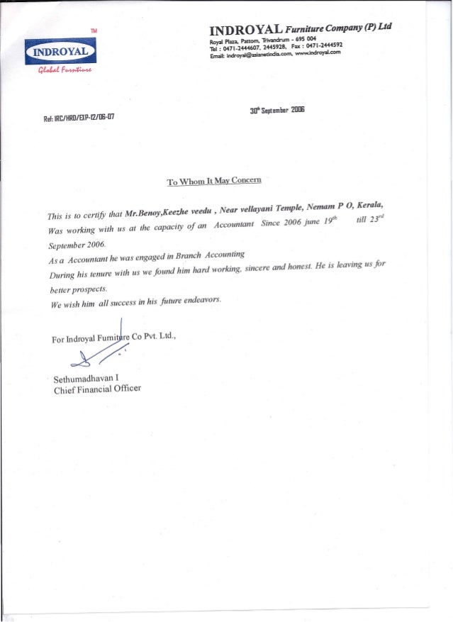 Indroyal Global Furniture Experience Certificate