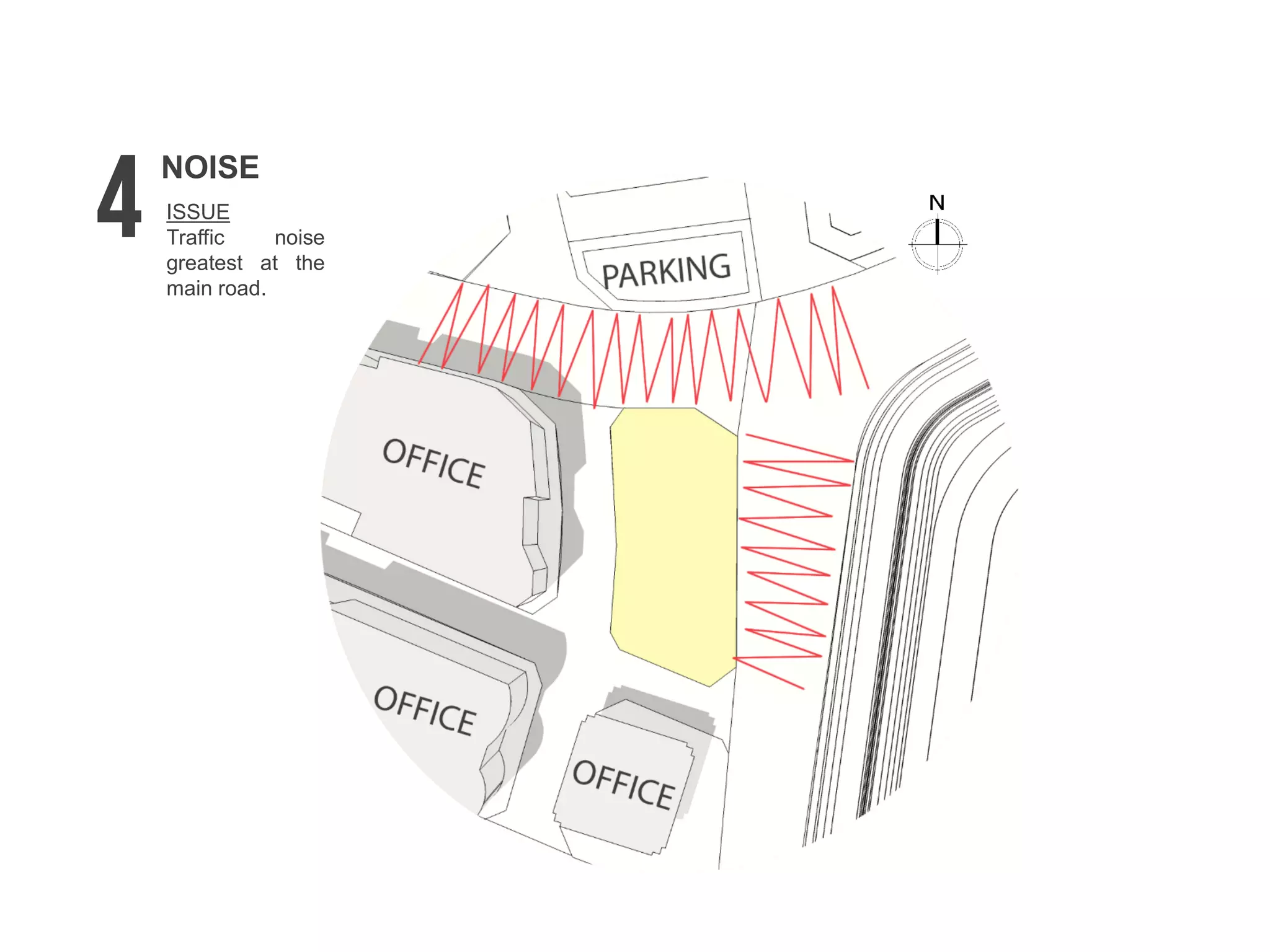 ISSUE
Traffic noise
greatest at the
main road.
NOISE
 