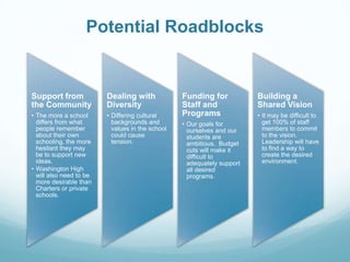 We believe teachers, administrators, and the school board should gather data from stakeholders to ensure the needs of the students, families, and community are being met.Rigorous and Relevant CurriculumWe believe curriculum should be rigorous, challenging each student at his or her ability.