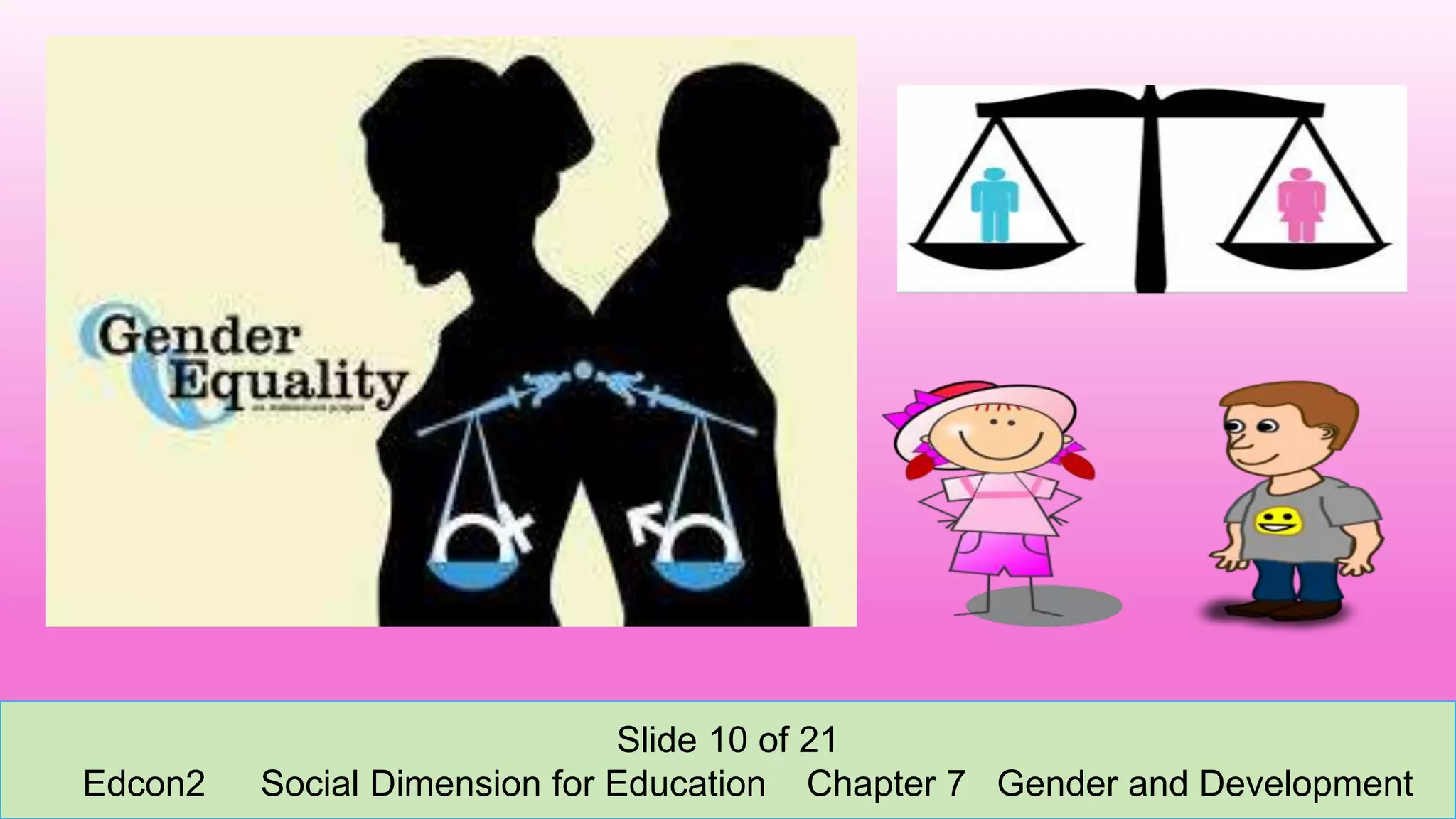 Slide 10 of 21
Edcon2 Social Dimension for Education Chapter 7 Gender and Development
 