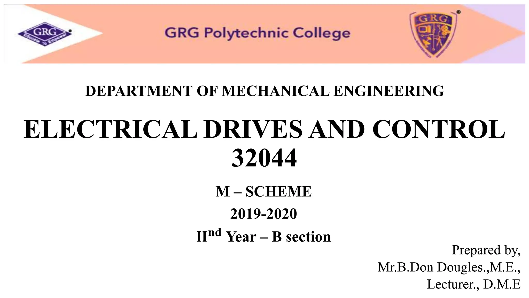 Electrical drives and control unit 3 PPT