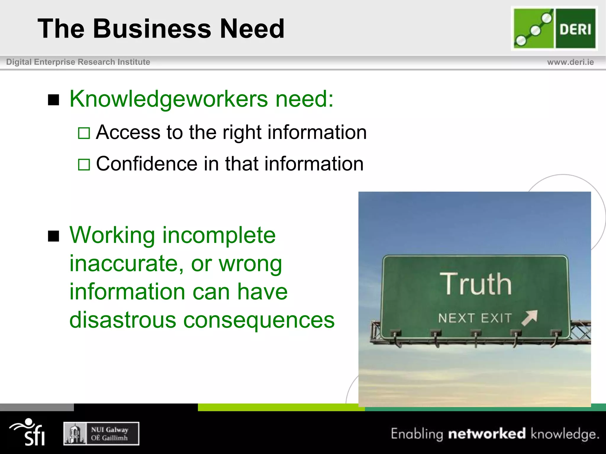 The Business NeedKnowledgeworkers need: