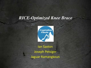 RICE-Optimized Knee Brace
Ian Saxton
Joseph Petsiger
Jaguar Ramangkoun
 