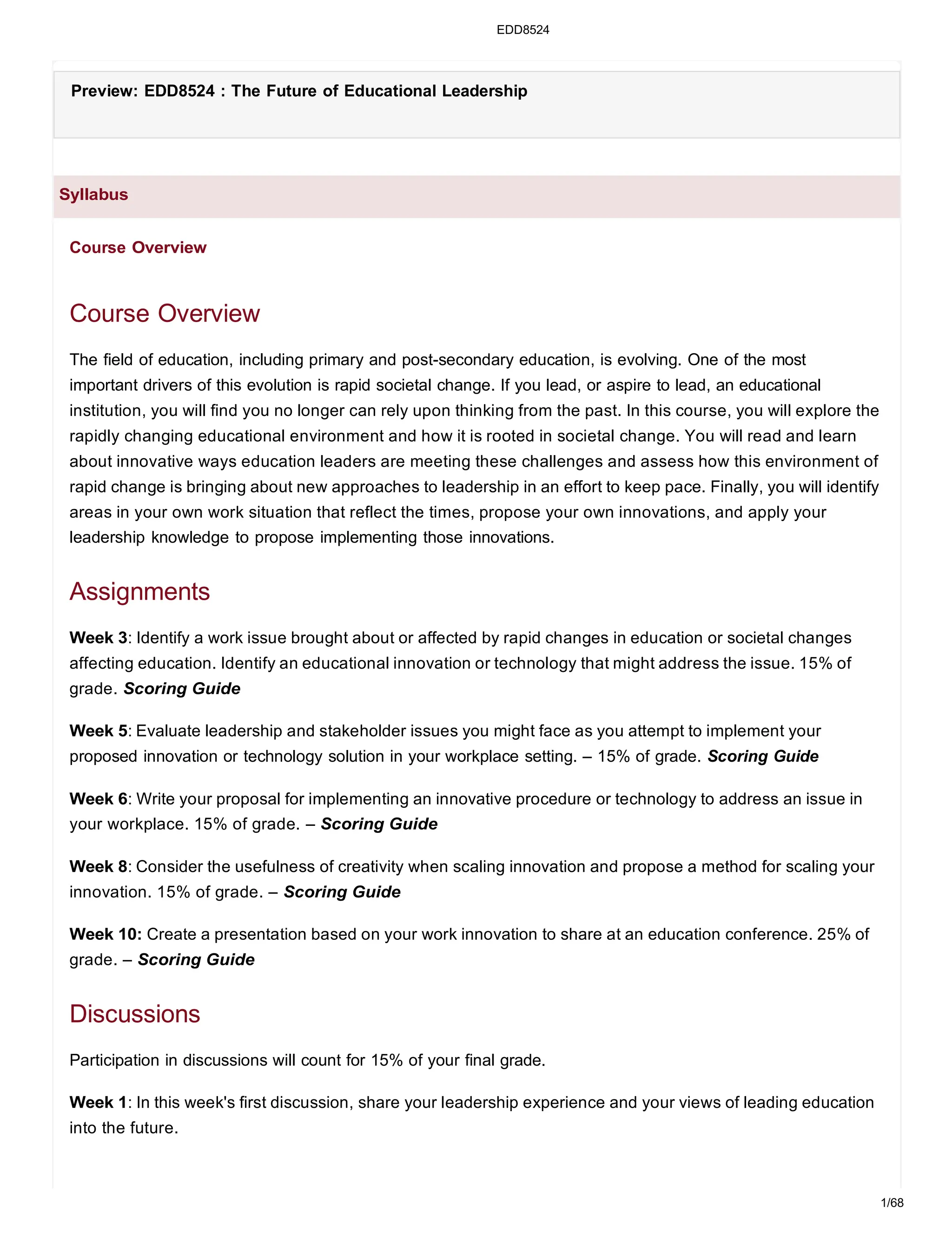 EDD8524 The Future of Educational Leader | PDF