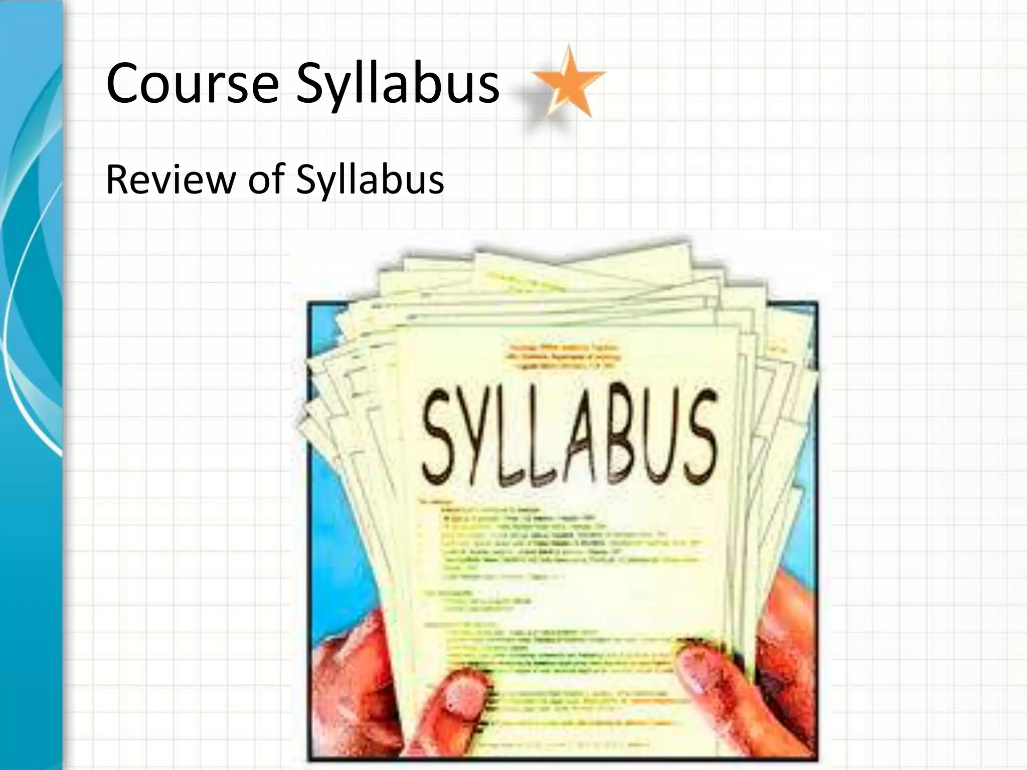 Course Syllabus
Review of Syllabus
 