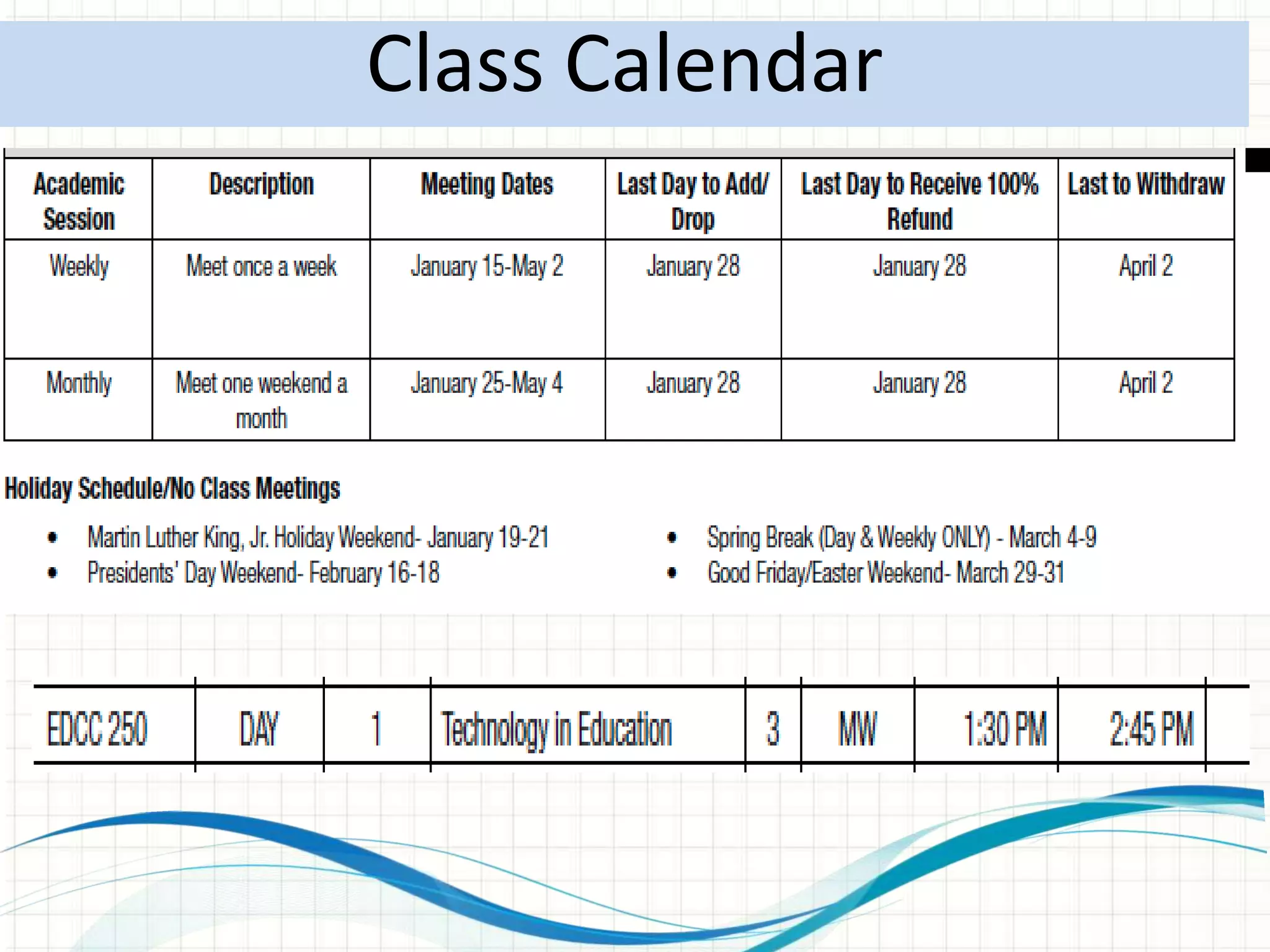 Class Calendar
 