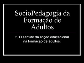 SocioPedagogia da 
Formação de 
Adultos 
2. O sentido da acção educacional 
na formação de adultos. 
 