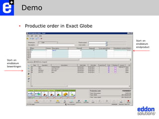 DemoProductie order in Exact GlobeStart- eneinddatumeindproductStart- eneinddatumbewerkingen