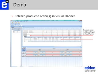 DemoInlezen productie order(s) in Visual PlannerProductie ordermet bewerkingenin Visual Planner