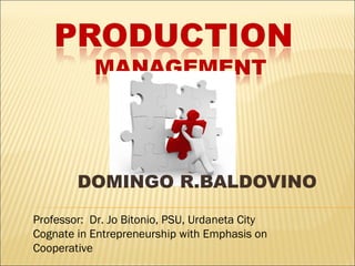 DOMINGO R.BALDOVINO Professor:  Dr. Jo Bitonio, PSU, Urdaneta City Cognate in Entrepreneurship with Emphasis on Cooperative 