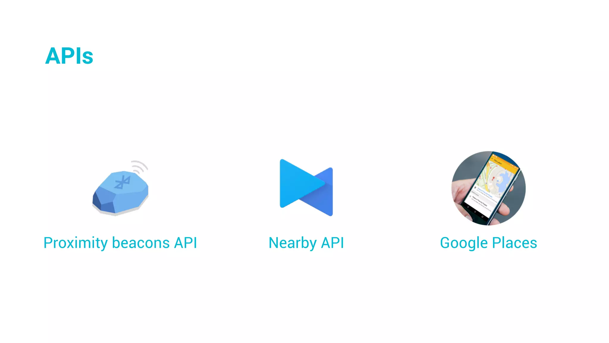 Google PlacesNearby APIProximity beacons API
APIs
 