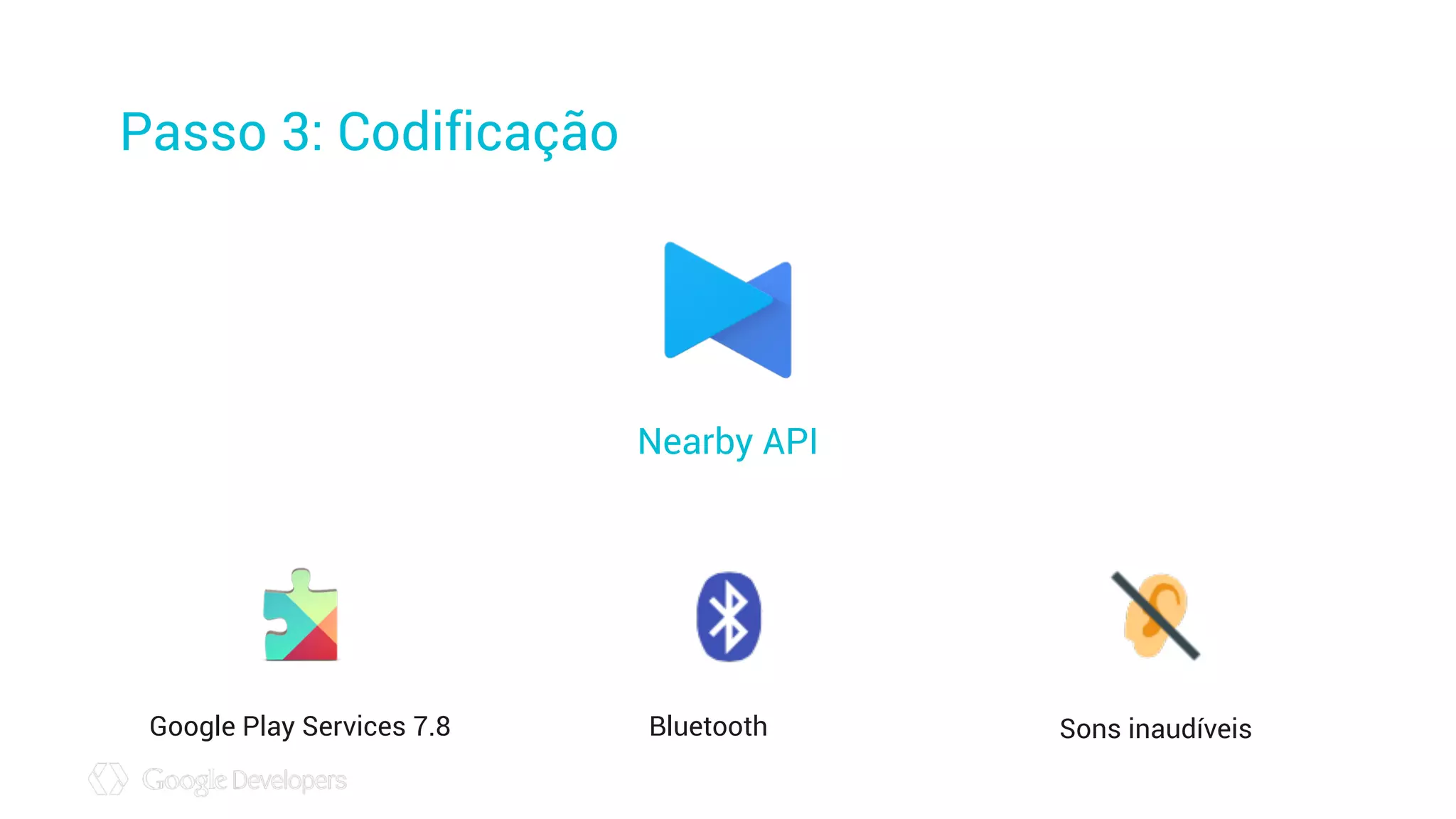 Passo 3: Codificação
Nearby API
Google Play Services 7.8 Bluetooth Sons inaudíveis
 
