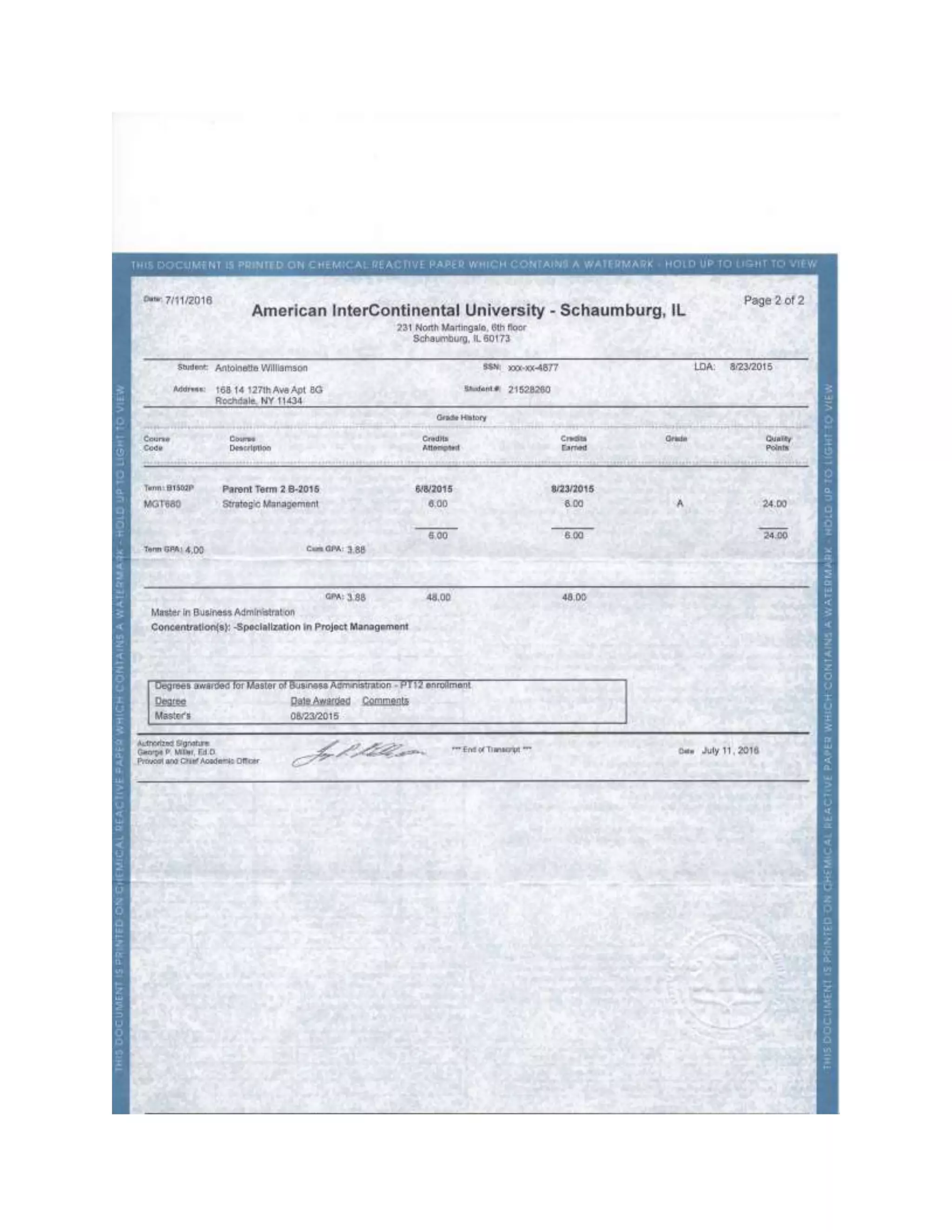 Master's Transcript | PDF