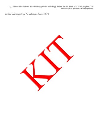 Fig. 1 Three main reasons for choosing powder metallurgy shown in the form of a Venn diagram. The
intersection of the three circles represents
an ideal area for applying PM techniques. Source: Ref 1
 