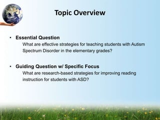 Presentation on Reading Strategies for Helping Students with Autism | PPTX