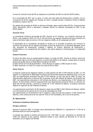 Empresa Distribuidora de Electricidad de La Rioja Sociedad Anónima (EDELAR S.A)
MEMORIA
La tasa de variación anual del IPC...