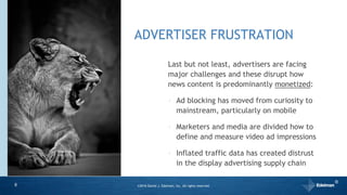 ADVERTISER FRUSTRATION
Last but not least, advertisers are facing
major challenges and these disrupt how
news content is p...