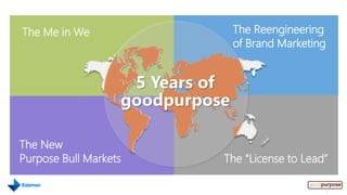 The Me in We                     The Reengineering
                                 of Brand Marketing


                    5 Years of
                   goodpurpose

The New
Purpose Bull Markets         The “License to Lead”

                                                      5
 