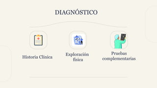 DIAGNÓSTICO
Historia Clínica
Exploración
física
Pruebas
complementarias
 