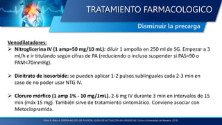 TRATAMIENTO FARMACOLOGICO
Disminuir la postcarga
Vasodilatadores arteriales:
 Nitroprusiato sódico (1 amp=50 mg/5 mL):
• ...