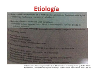 Síndrome de insuficiencia respiratoria del adulto. Diferentes tipos de edema pulmonar agudo. En: Octavio 
Rivera Serrano, Francisco Navarro Reynoso. Neumología. Séptima edición. México: Trillas; 2011. P. 326-340. 
 
