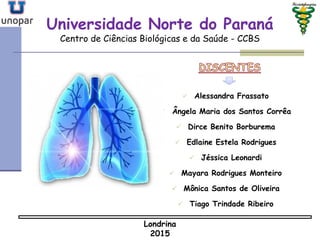 Universidade Norte do ParanáUniversidade Norte do Paraná
Centro de Ciências Biológicas e da Saúde - CCBS
 Alessandra Frassato
 Ângela Maria dos Santos Corrêa
 Dirce Benito Borburema
 Edlaine Estela Rodrigues
 Jéssica Leonardi
 Mayara Rodrigues Monteiro
 Mônica Santos de Oliveira
 Tiago Trindade Ribeiro
Londrina
2015
 
