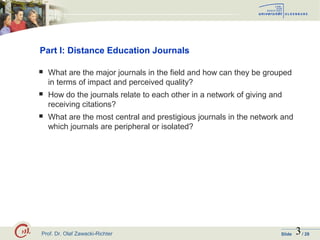 Prof. Dr. Olaf Zawacki-Richter 3Slide / 28
Part I: Distance Education Journals
 What are the major journals in the field ...