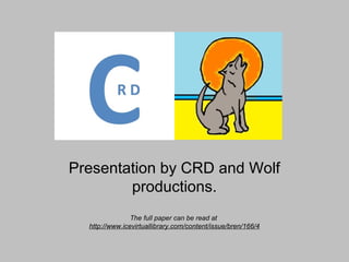 Presentation by CRD and Wolf
productions.
The full paper can be read at
http://www.icevirtuallibrary.com/content/issue/bren/166/4

 